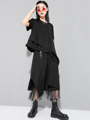 Women's Drawstring Oversized Black T-shirt
