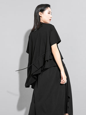 Women's Drawstring Oversized Black T-shirt