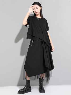 Women's Drawstring Oversized Black T-shirt