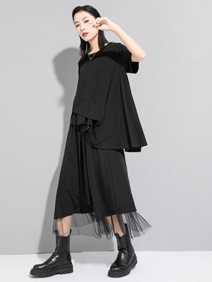 Women's Drawstring Oversized Black T-shirt