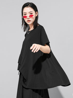 Women's Drawstring Oversized Black T-shirt