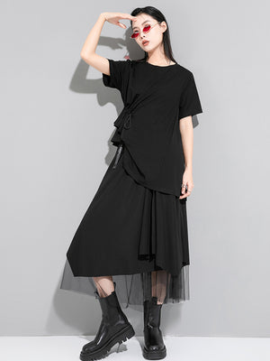 Women's Drawstring Oversized Black T-shirt