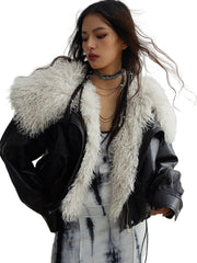 Veste noire en fausse fourrure pour femme