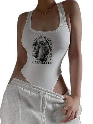 Women'S Graphic Print White Bodysuit - product view on white background