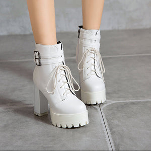 Womens High Heel White Platform Boots