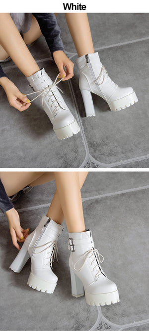 Womens High Heel White Platform Boots