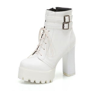 Womens High Heel White Platform Boots