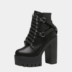 Womens Lace Up Black Leather Boots