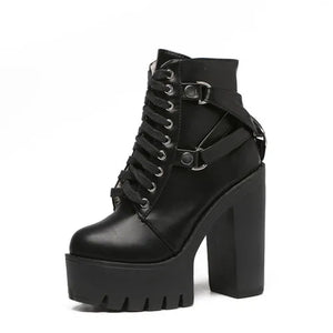 Womens Lace Up Black Leather Boots