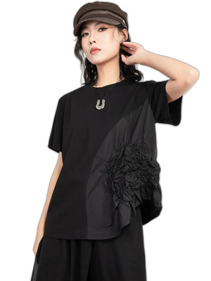 Women's Round Neck Short Sleeve T Shirt - product view on white background