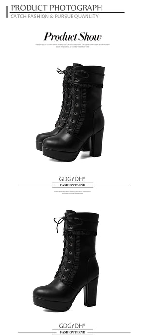 Womens Short Black Lace Up Boots