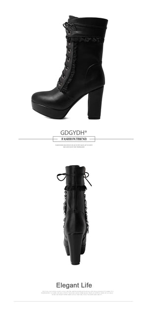 Womens Short Black Lace Up Boots