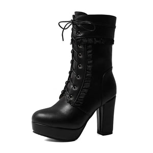 Womens Short Black Lace Up Boots