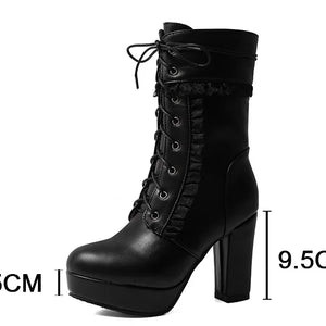 Womens Short Black Lace Up Boots