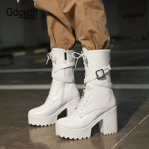 Women's Soft PU Leather White Platform Boots