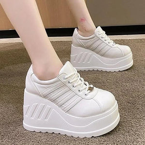 Womens White Canvas Platform Sneakers
