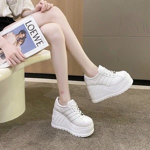 Womens White Canvas Platform Sneakers