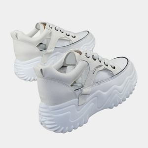Womens White Leather Platform Sneakers