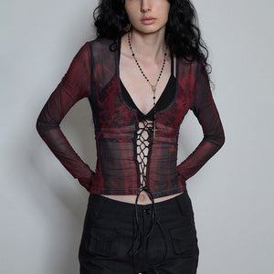 Y2K Aesthetics Mesh Top Tattoo Print