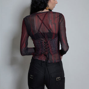 Y2K Aesthetics Mesh Top Tattoo Print