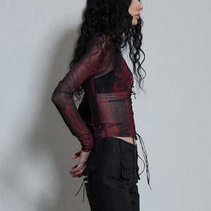 Y2K Aesthetics Mesh Top Tattoo Print