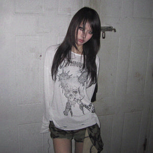 Y2K Aesthetics Skull Print Top