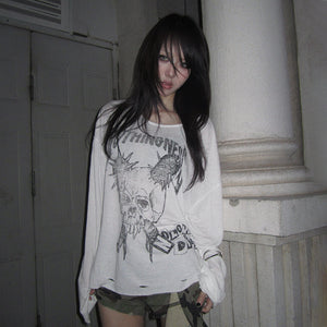 Y2K Aesthetics Skull Print Top