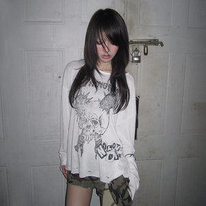 Y2K Aesthetics Skull Print Top