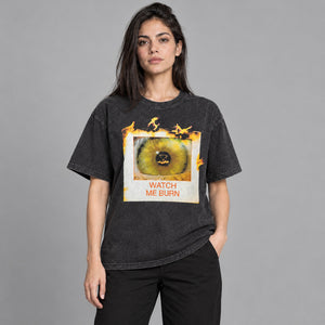 Y2K Burn Eye Graphic T Shirt – worn by a woman