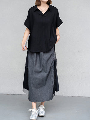 Y2K Color Block Denim Skirt