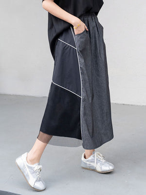 Y2K Color Block Denim Skirt
