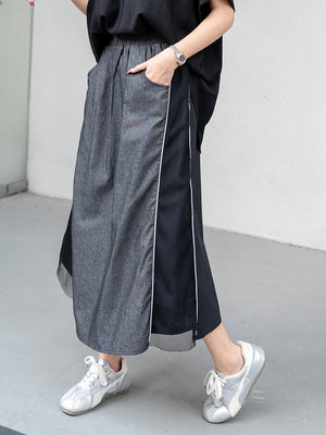 Y2K Color Block Denim Skirt