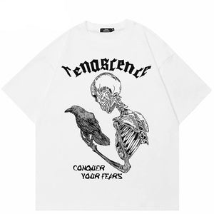 Y2K Crow Skull Graphic T Shirt