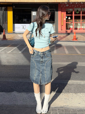 Y2K Denim Skirt High Waist
