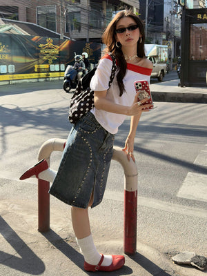 Y2K Denim Skirt High Waist