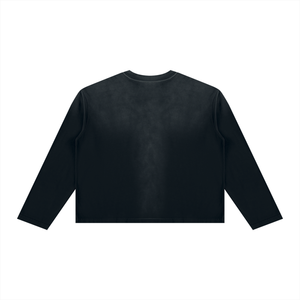 Back of the black tee, showing the boxy cut and the softened tone the snow wash leaves behind
