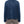 A model wears the navy long sleeve tee from behind, hem sitting square at the hip over trousers