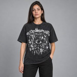 Y2K Evil Eye Graphic T Shirt – worn by a woman