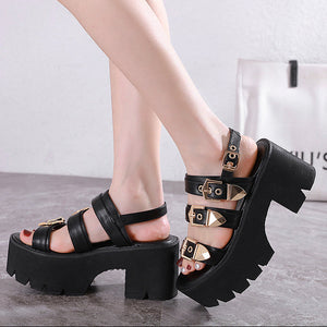 Y2K Gold Buckle Sandals Shoes