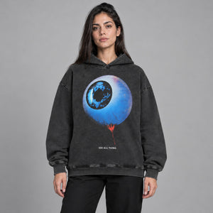 Y2k Hoodie Oversized Washed Black – worn by a woman