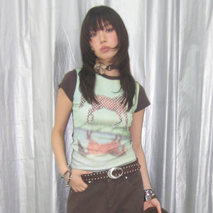 Y2k Horse Print T-shirt Tops