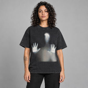 Y2K Human Shadow Graphic T Shirt – worn by a woman