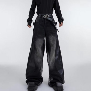 Y2k Jeans Patched PU Leather