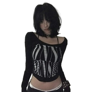 Y2k Long Sleeve Gothic Black Tops