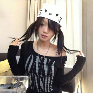 Y2k Long Sleeve Gothic Black Tops