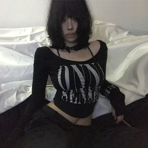 Y2k Long Sleeve Gothic Black Tops
