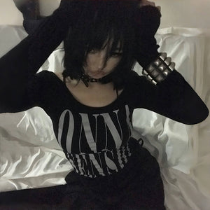 Y2k Long Sleeve Gothic Black Tops