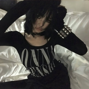Y2k Long Sleeve Gothic Black Tops