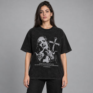 Y2K Oversized Cross T-Shirt – worn by a woman