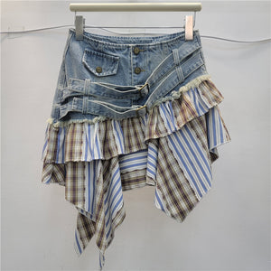 Y2K Patchwork Skirt Striped